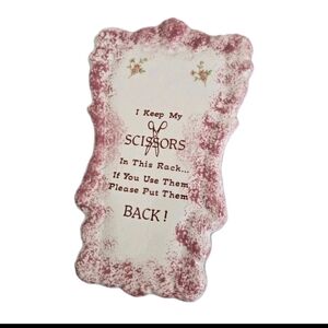 Vtg Scissors Keeper Holder Wall Pocket Ceramic Pink Sponge Craft Sewing Room